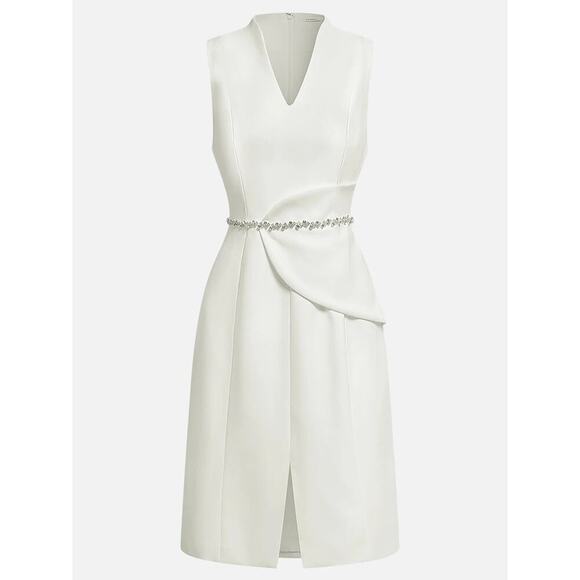 Fehaute White V-Neck Sleeveless Rhinestone sophisticated chic. Old Money - Picture 3 of 15